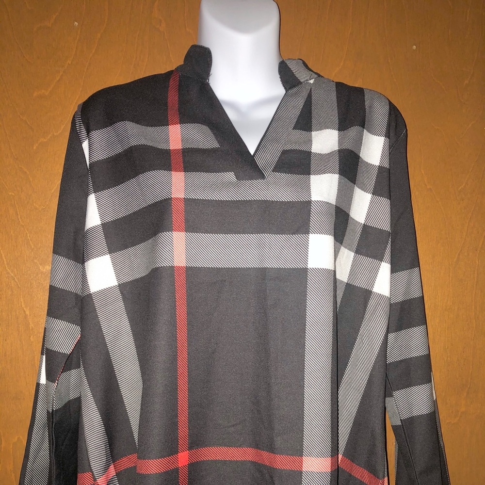 Plaid-Check V-Neck Women's Blouse